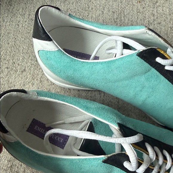 NWOT VINTAGE -Emilio Pucci Turquoise, Black and White Suede Low-Profile Sneakers - Picture 2 of 7